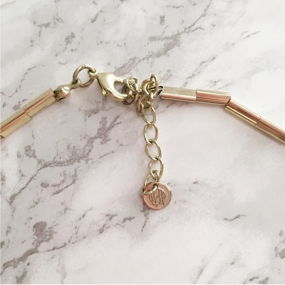 House of Harlow 1960 Red Leather and Gold Stations Geometric Gold Necklace - Picture 10 of 15